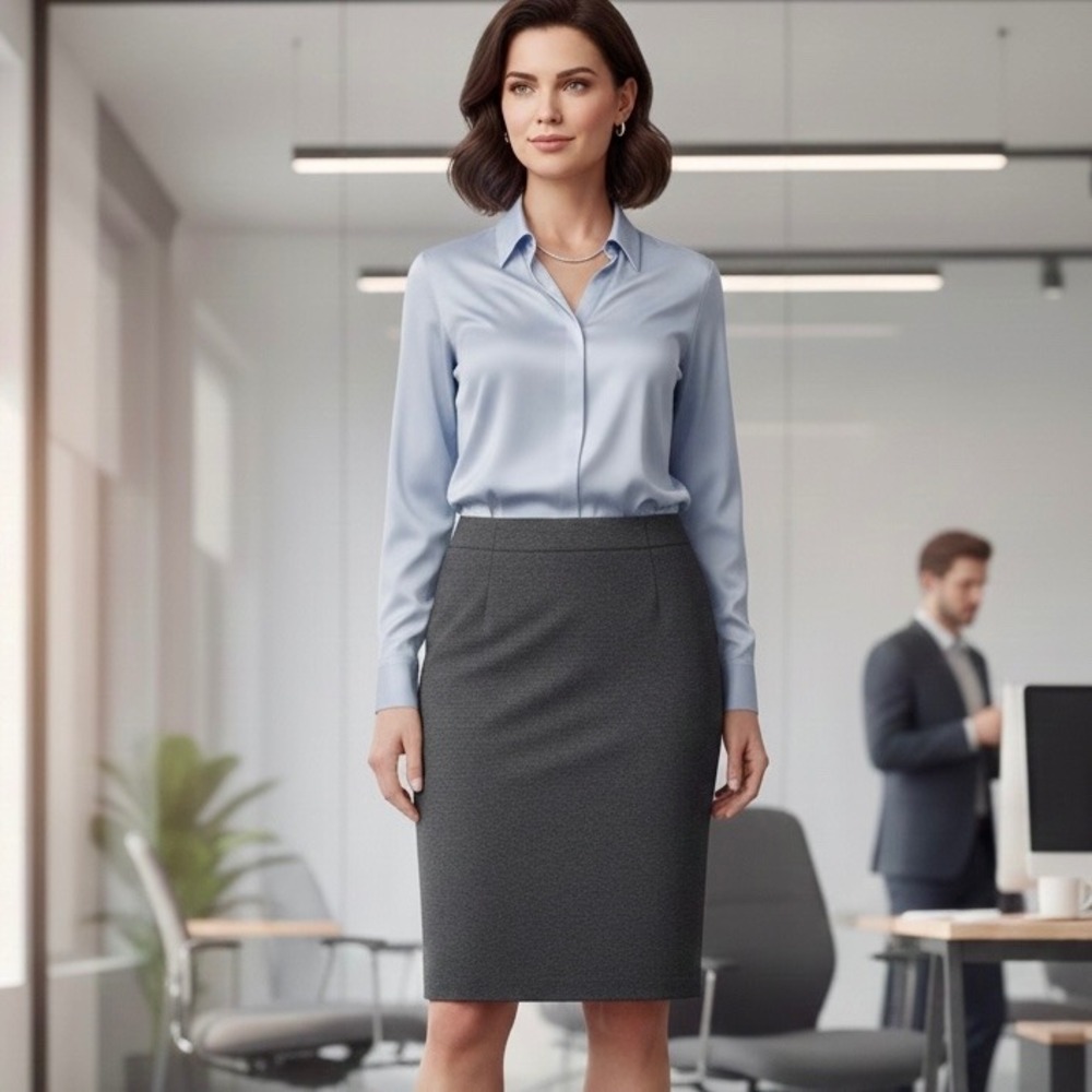 J Jill Ponte Knit Pencil Straight Skirt‎ Gray Tall Long Medium Stretch Business
